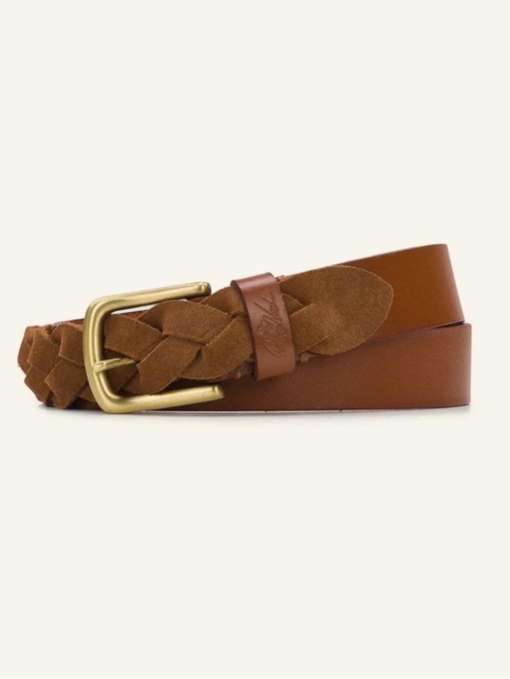 Patricia Nash Villada Suede Braided Belt Tan - Suede & Leather Brass Buckle Sm.